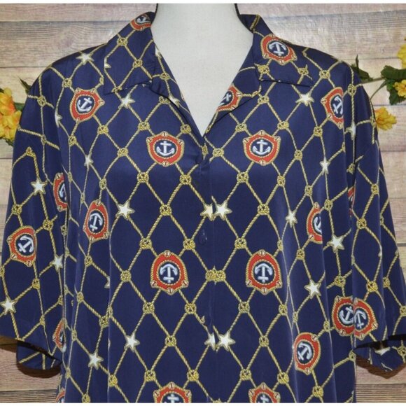 Vintage Westbound Button Up Shirt Top Blue Nautical Ladies Size 16 Novelty Print - Picture 2 of 10